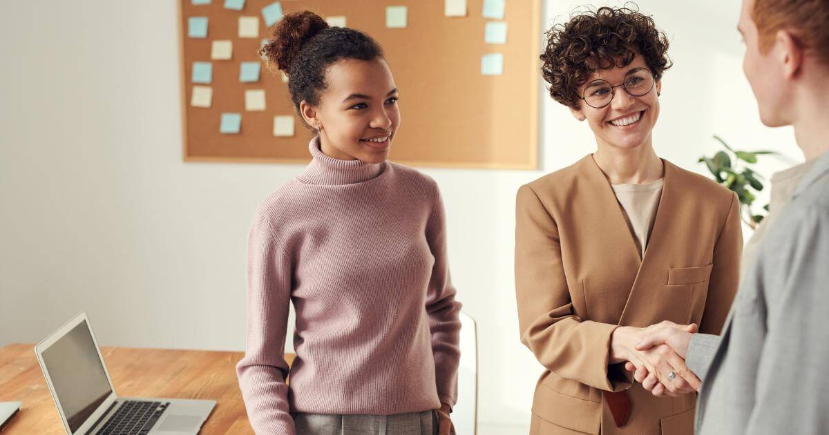 interviewee meeting two coworkers